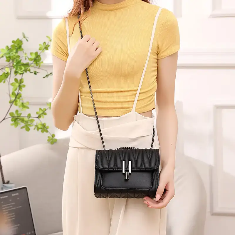 Black Chain Lock Crossbody Bag for Women - Image 7