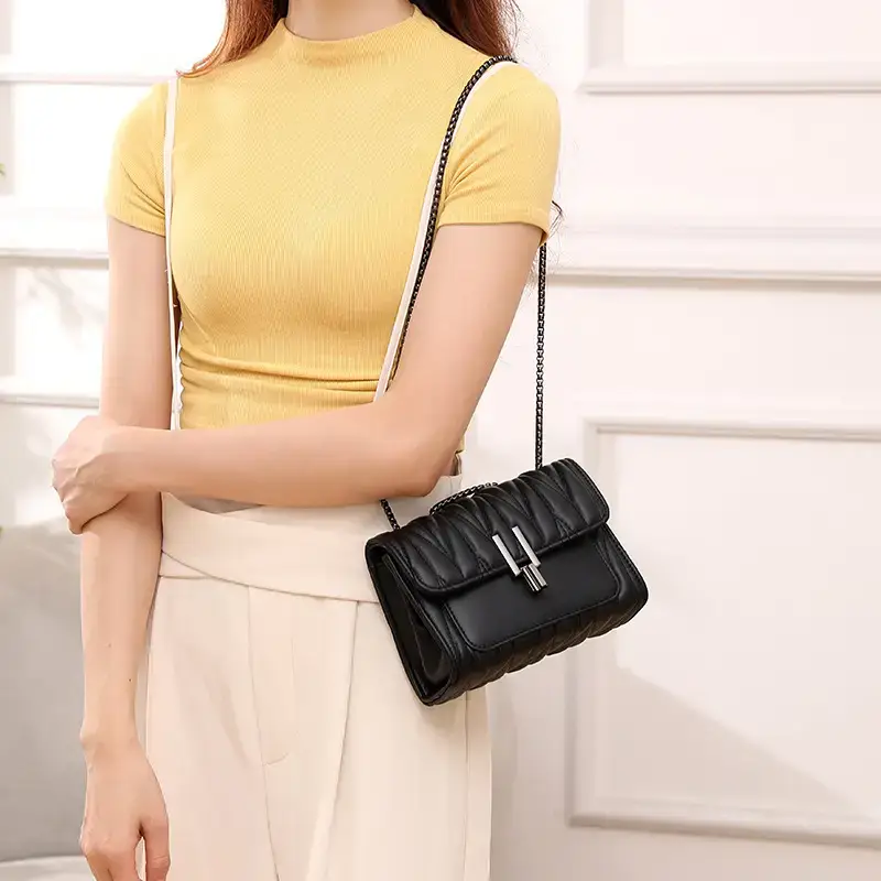Black Chain Lock Crossbody Bag for Women - Image 8