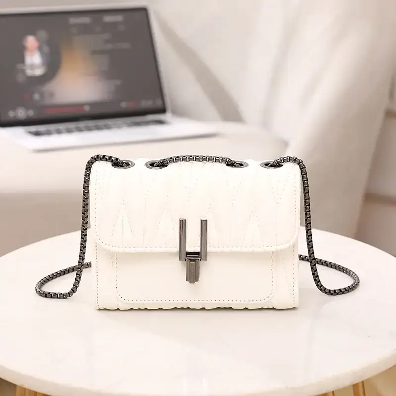 Black Chain Lock Crossbody Bag for Women - Image 2