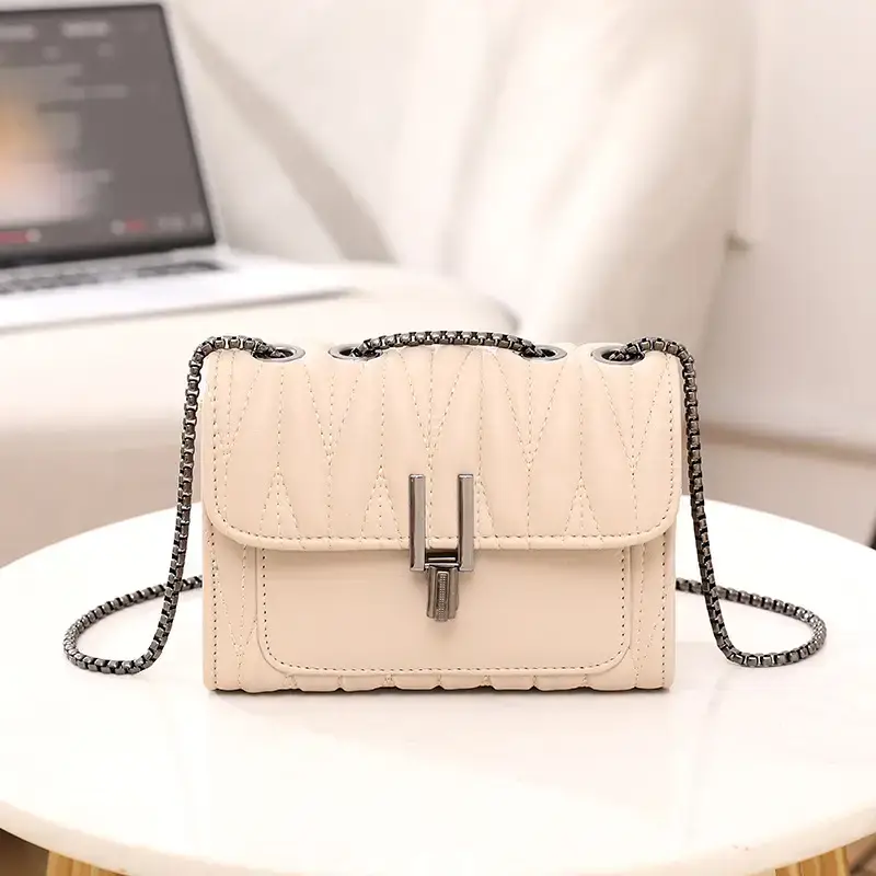 Black Chain Lock Crossbody Bag for Women - Image 4