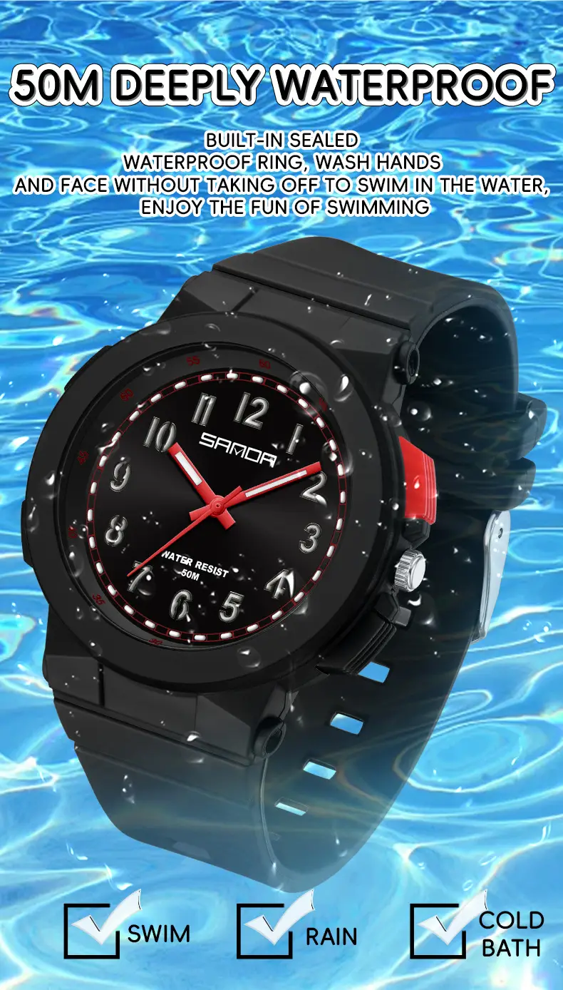 Sanda Men's Black Student Exam Watch Waterproof Electronic Quartz — feature 36