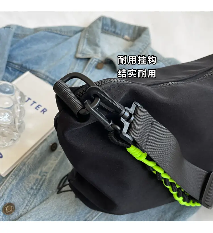 Nylon Shoulder Bag Yellow Green Zipper Closure — feature 13