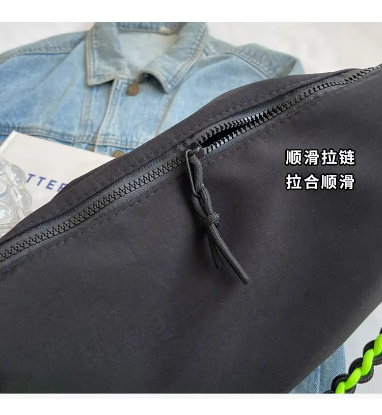Nylon Shoulder Bag Yellow Green Zipper Closure — feature 14