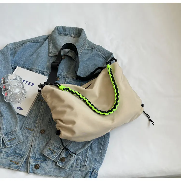 Nylon Shoulder Bag Yellow Green Zipper Closure — feature 27