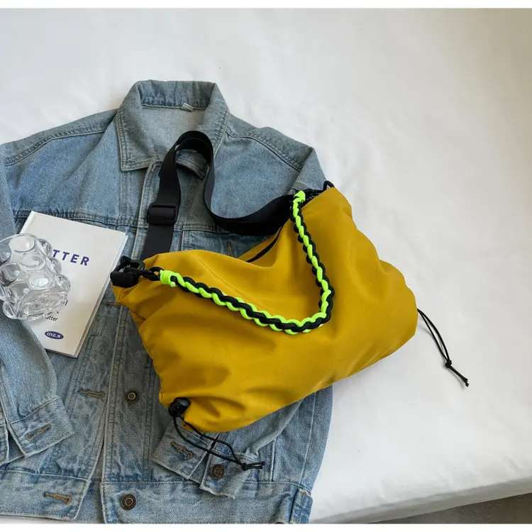 Nylon Shoulder Bag Yellow Green Zipper Closure — feature 33