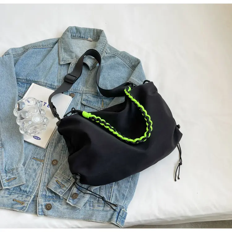 Nylon Shoulder Bag Yellow Green Zipper Closure — feature 39