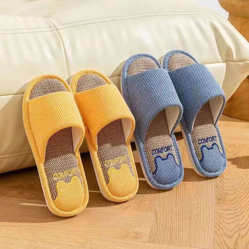 Summer Indoor Household Non-slip Soft Bottom Home Four Seasons Cotton and Linen Cloth Slippers for Men Spring and Autumn Linen Slippers for Women