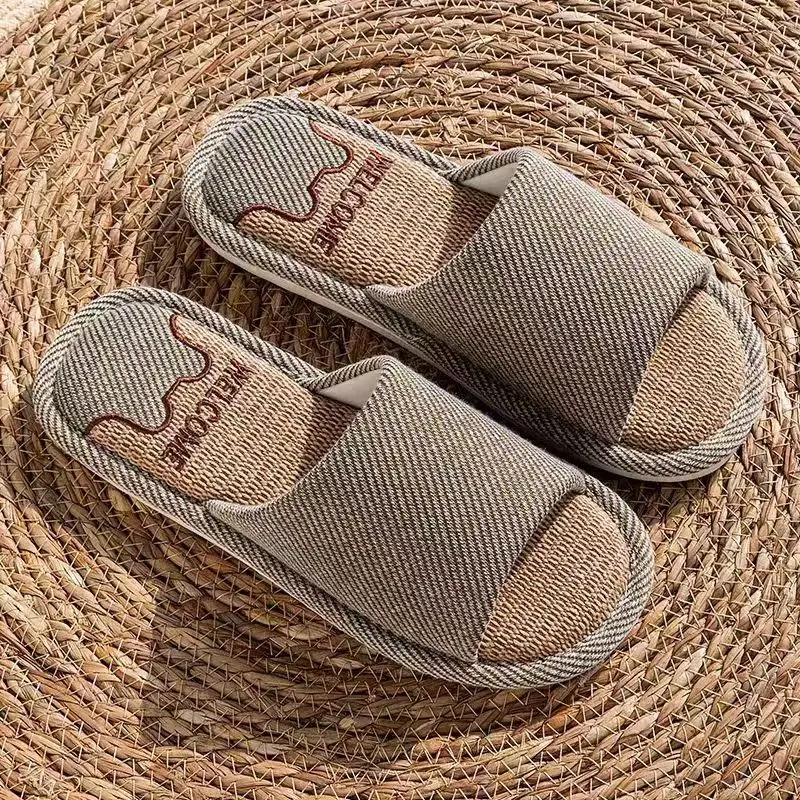 Summer Indoor Household Non-slip Soft Bottom Home Four Seasons Cotton and Linen Cloth Slippers for Men Spring and Autumn Linen Slippers for Women