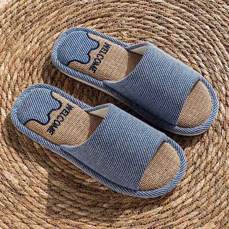 Summer Indoor Household Non-slip Soft Bottom Home Four Seasons Cotton and Linen Cloth Slippers for Men Spring and Autumn Linen Slippers for Women
