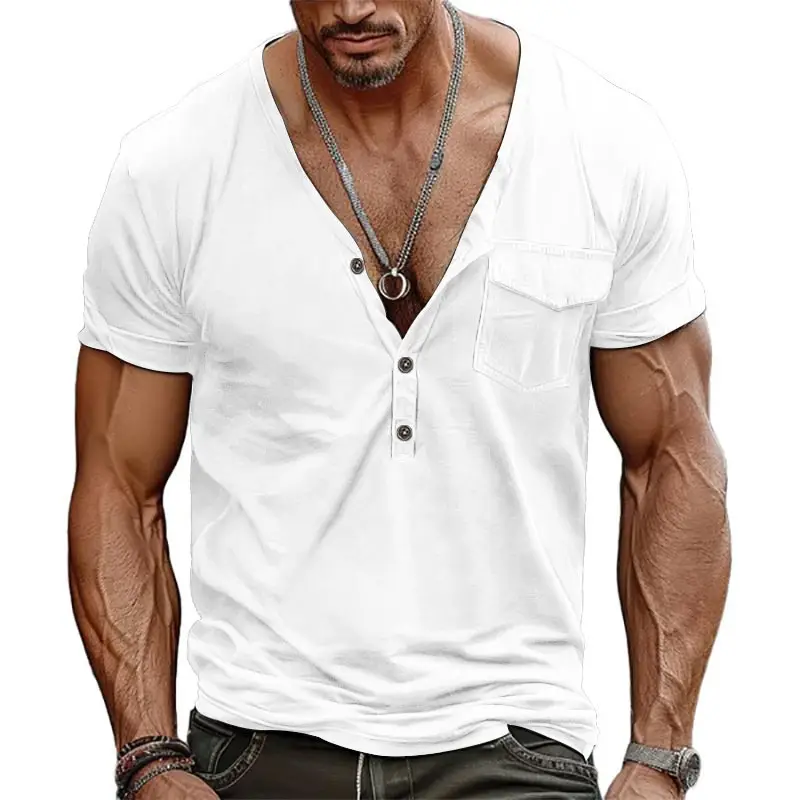 Men's White V-Neck Short Sleeve T-Shirt - Image 9