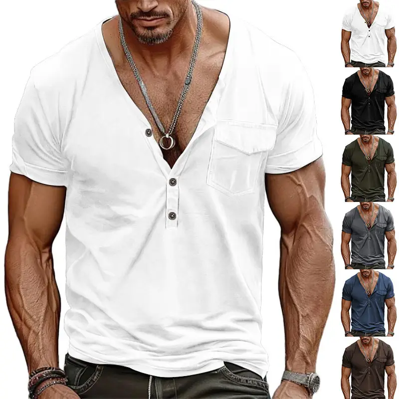Men's White V-Neck Short Sleeve T-Shirt — feature 12