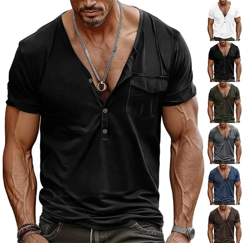 Men's White V-Neck Short Sleeve T-Shirt — feature 20
