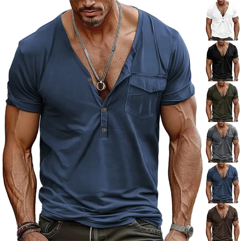 Men's White V-Neck Short Sleeve T-Shirt — feature 4