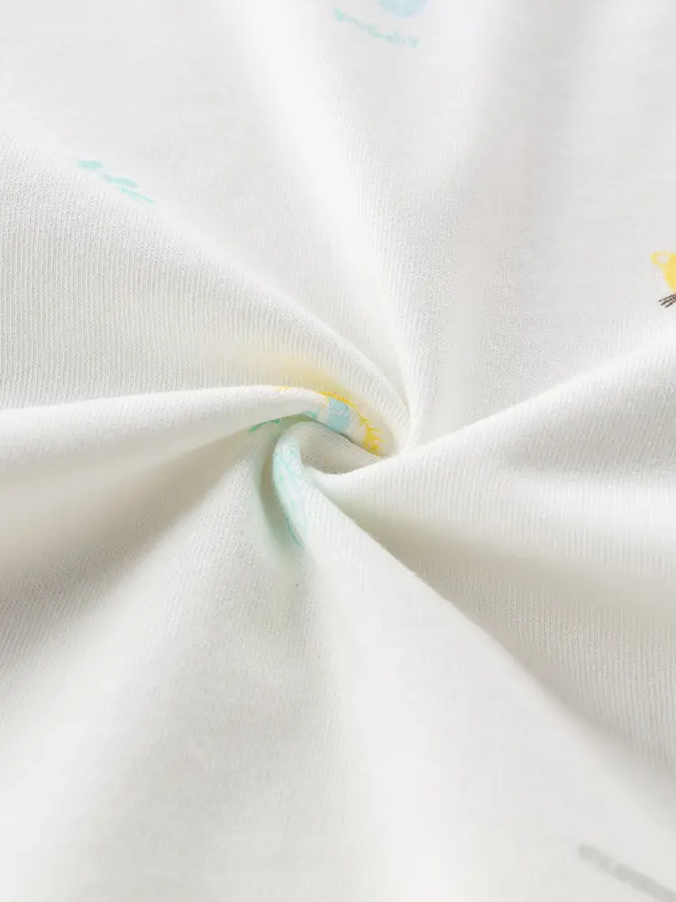 Children Cotton Two-Piece Shorts Suit White Blue Print Summer - Image 3