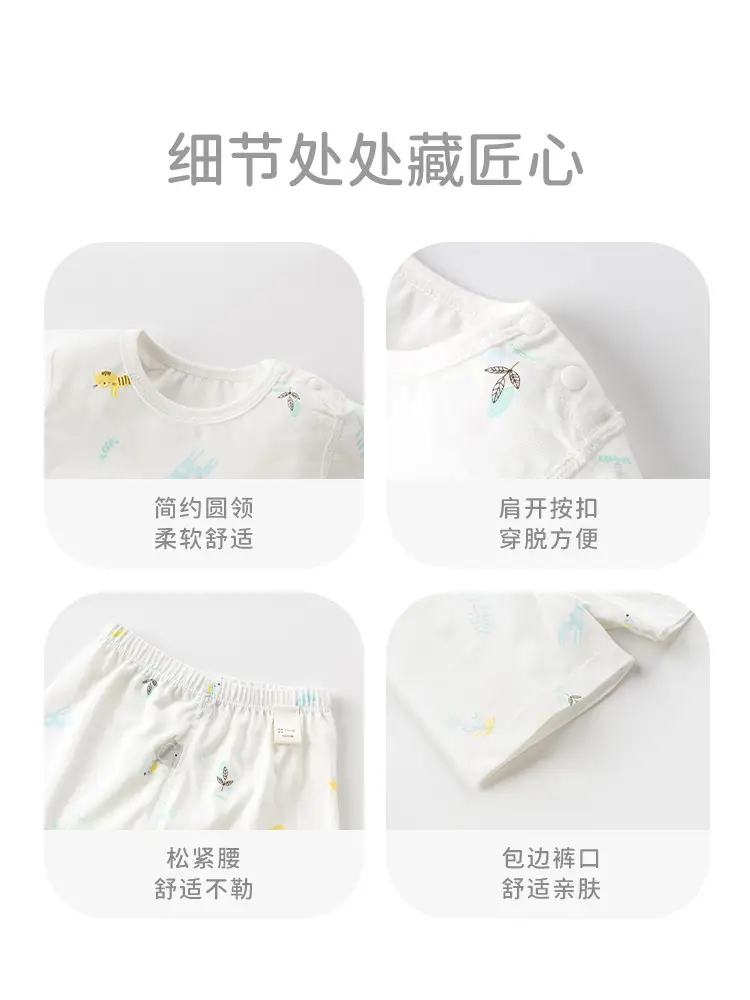Children Cotton Two-Piece Shorts Suit White Blue Print Summer - Image 4