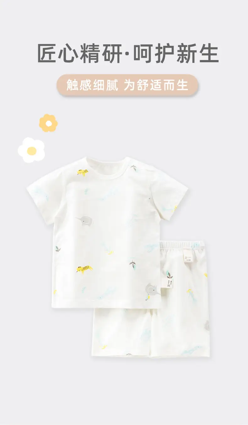 Children Cotton Two-Piece Shorts Suit White Blue Print Summer — feature 1