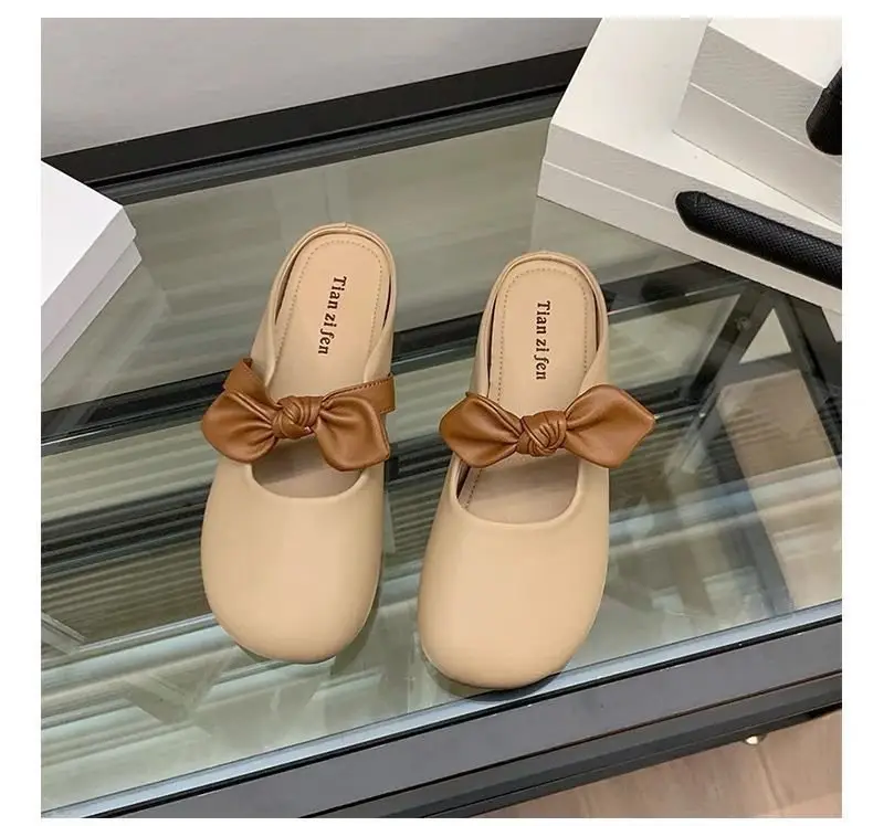 Slippers Fashionable Summer Women's Outer Wear 2025 New Style Bow Slip-On Flats-Soled Lazy Baotou Half Slippers for Women to Wear Outside — feature 11