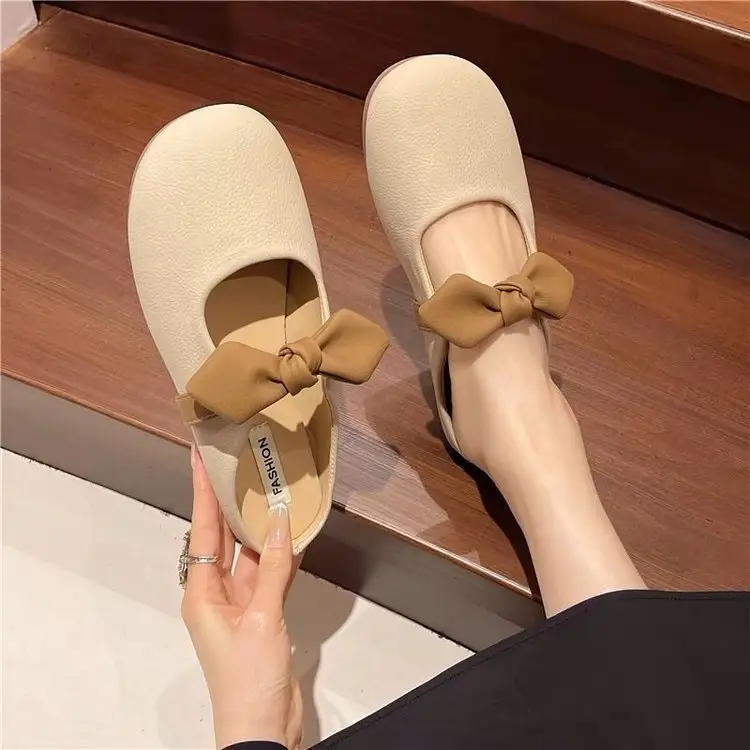 Slippers Fashionable Summer Women's Outer Wear 2025 New Style Bow Slip-On Flats-Soled Lazy Baotou Half Slippers for Women to Wear Outside — feature 9