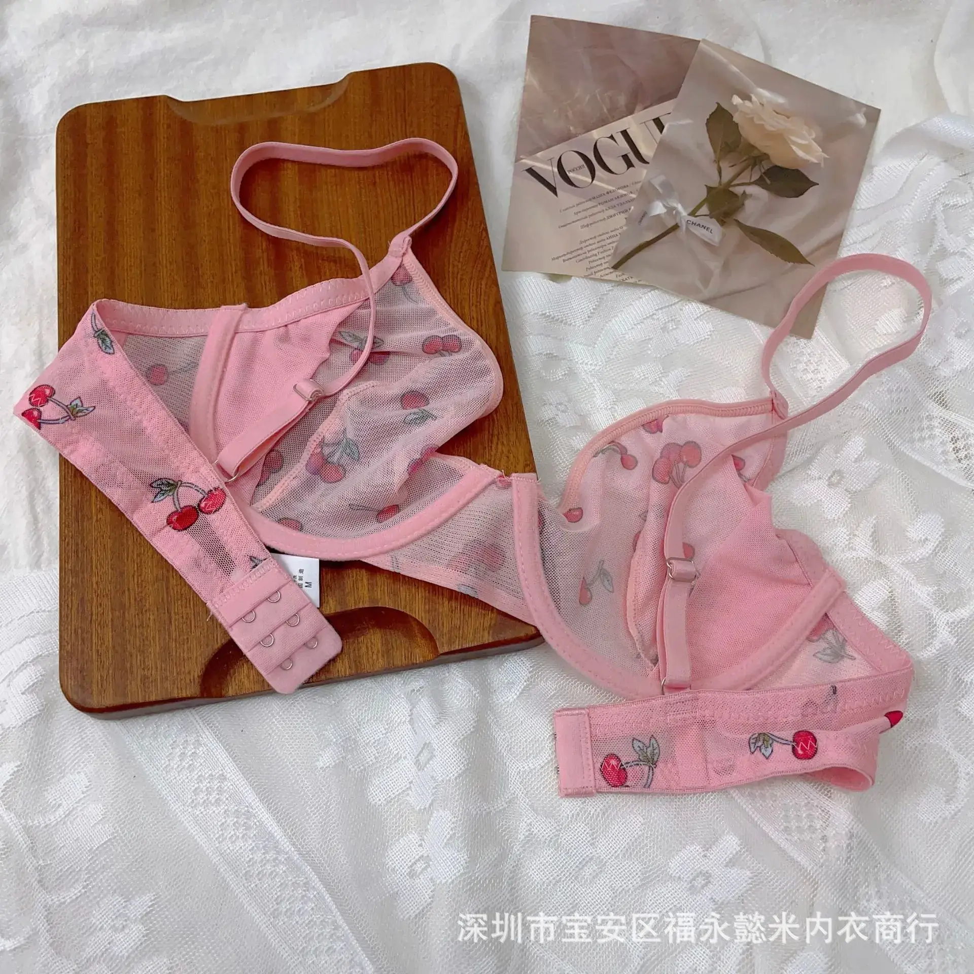 Pink Mesh Bra with Floral Print & Steel Ring Closure - Image 2