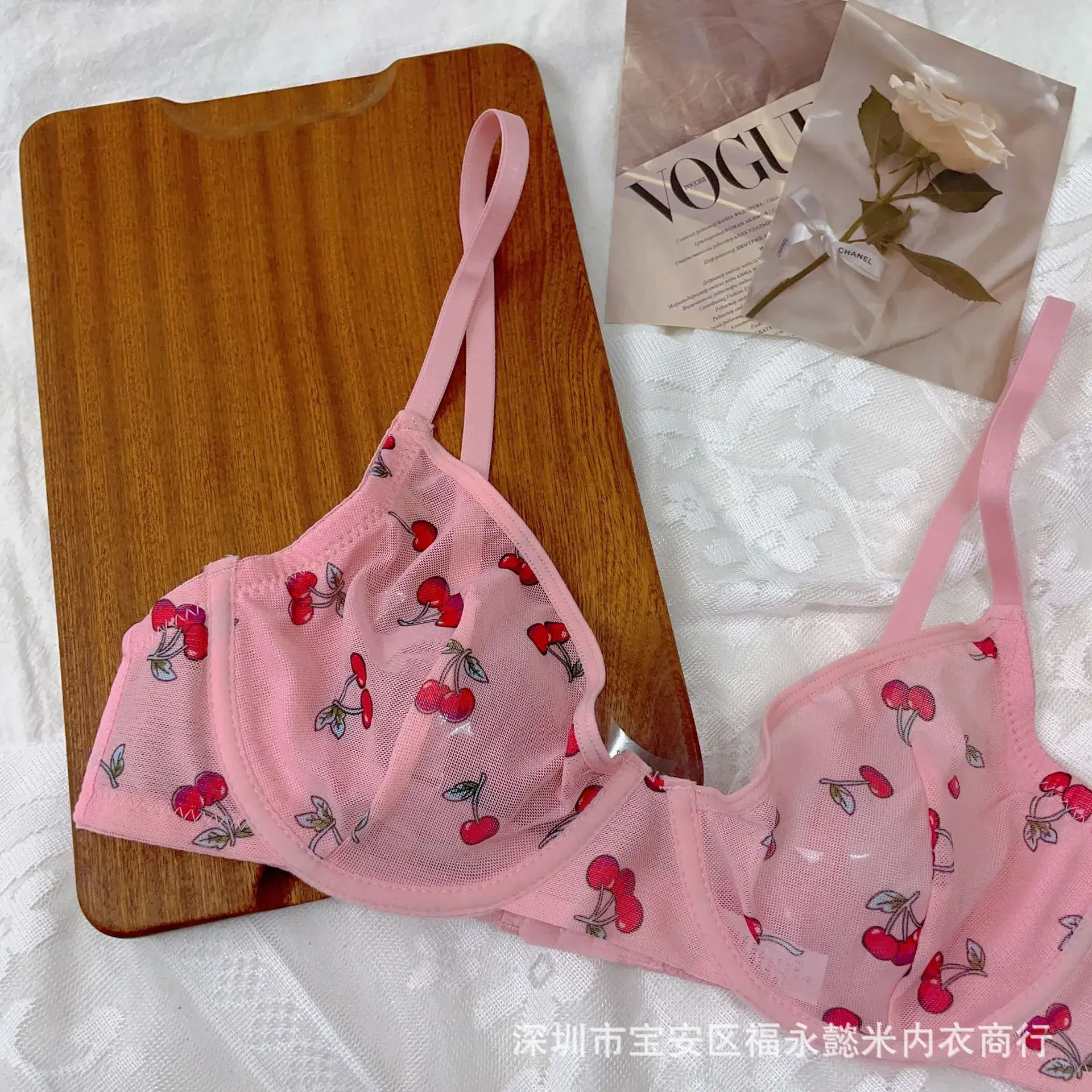 Pink Mesh Bra with Floral Print & Steel Ring Closure - Image 3
