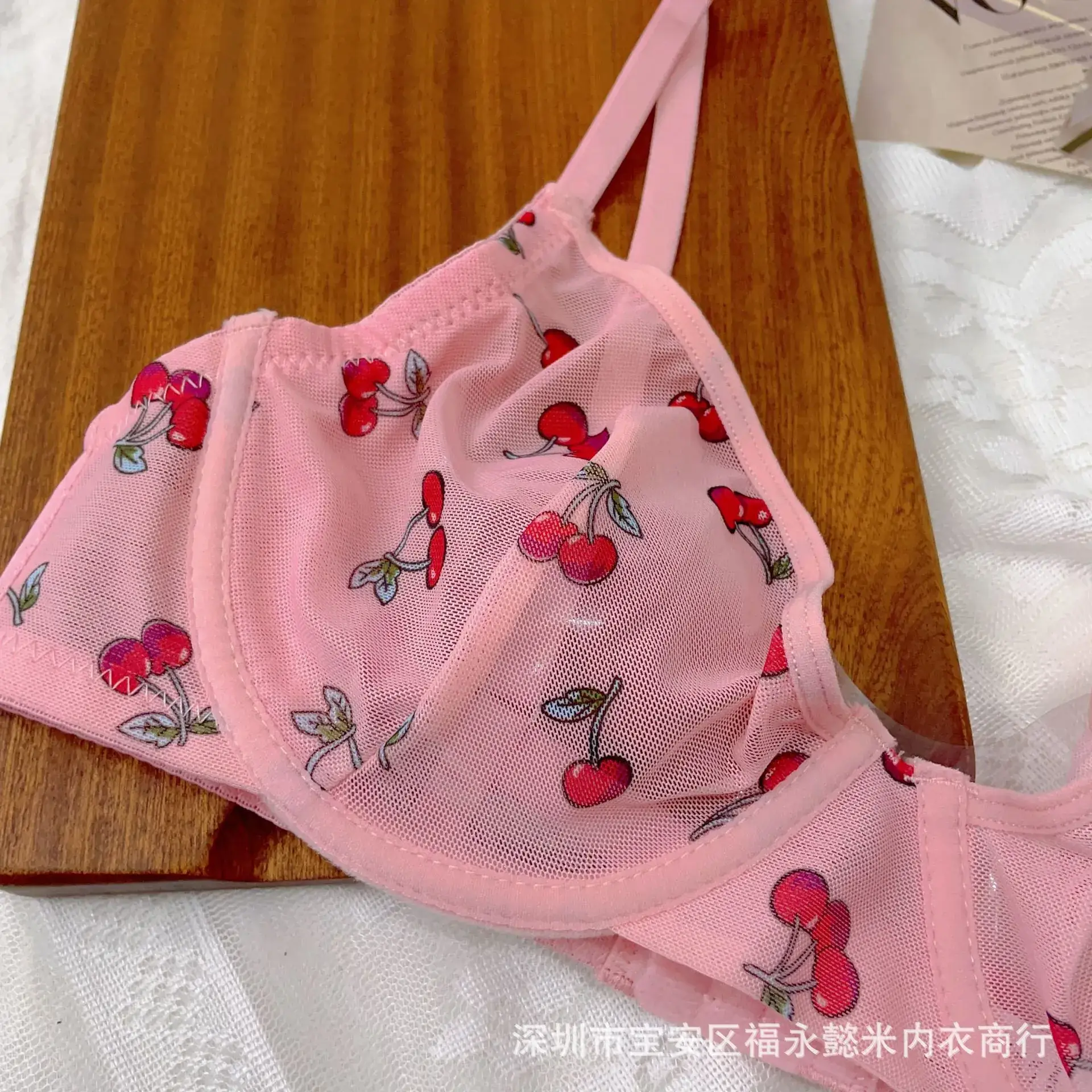 Pink Mesh Bra with Floral Print & Steel Ring Closure - Image 4