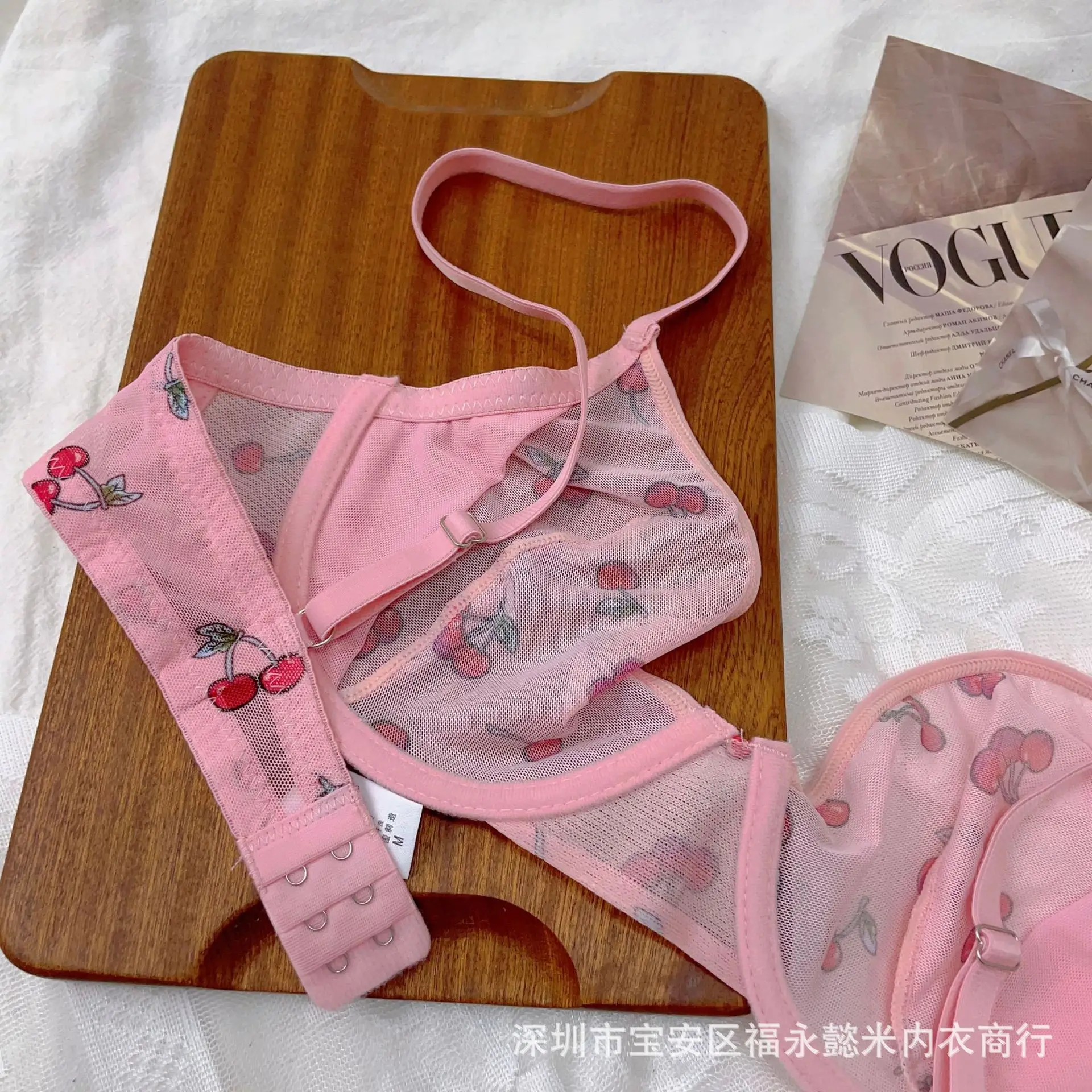 Pink Mesh Bra with Floral Print & Steel Ring Closure — feature 4