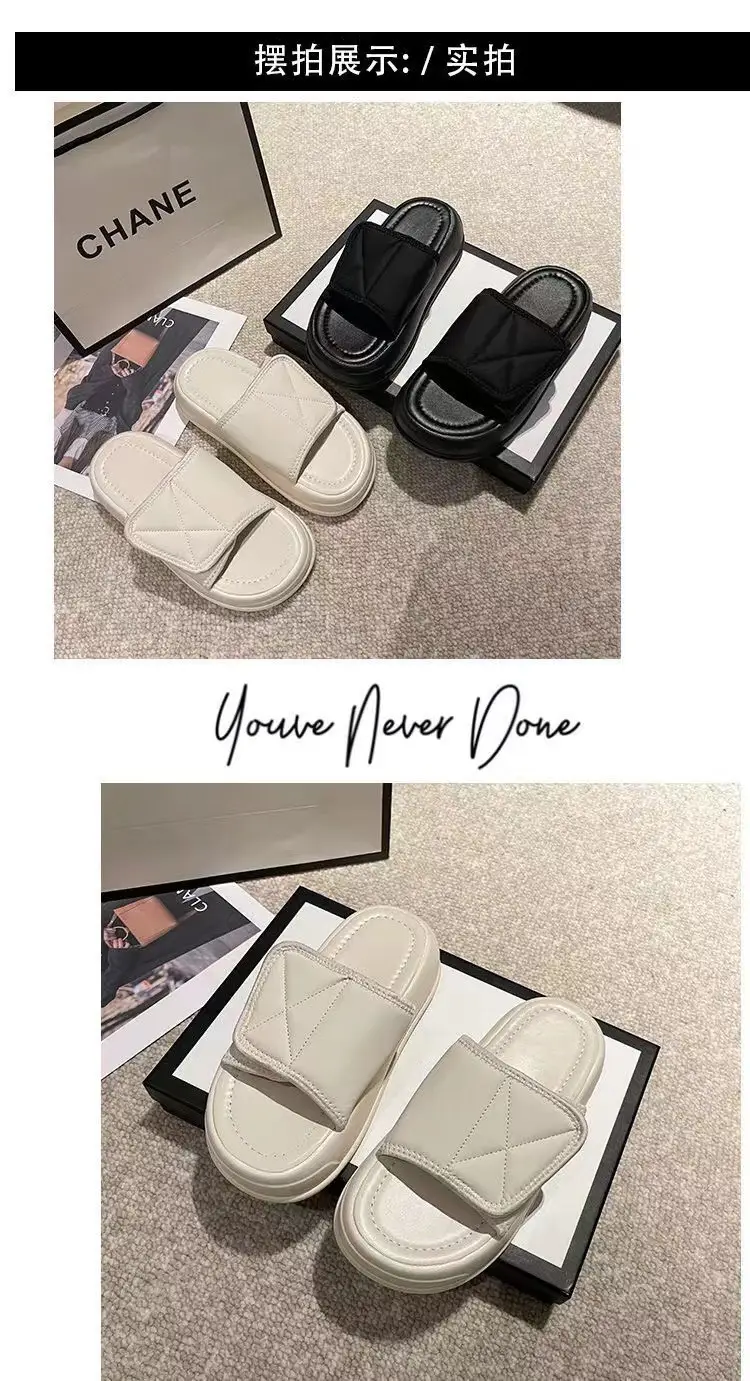 Four-Season Thick-Soled Slippers for Women, Suitable for Outdoor Wear, Anti-Slip, Versatile, Fairy-Style, Cool, with Magic Tape, Comfortable, Lightweight, and Non-Slip — feature 1