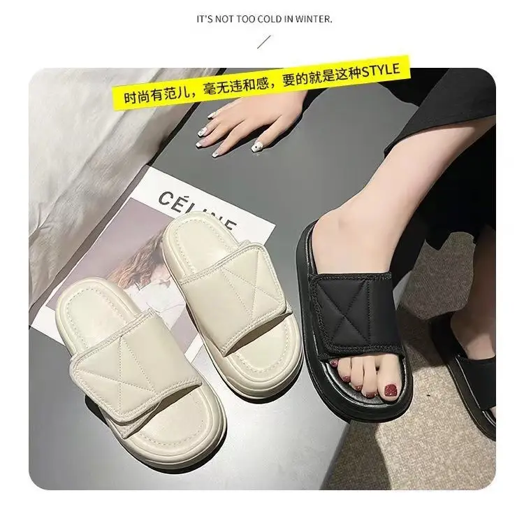 Four-Season Thick-Soled Slippers for Women, Suitable for Outdoor Wear, Anti-Slip, Versatile, Fairy-Style, Cool, with Magic Tape, Comfortable, Lightweight, and Non-Slip — feature 4