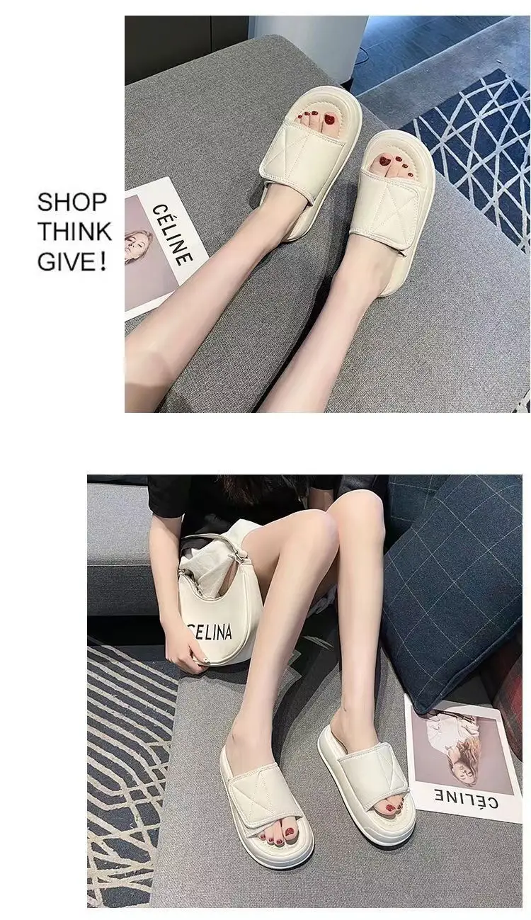 Four-Season Thick-Soled Slippers for Women, Suitable for Outdoor Wear, Anti-Slip, Versatile, Fairy-Style, Cool, with Magic Tape, Comfortable, Lightweight, and Non-Slip — feature 5
