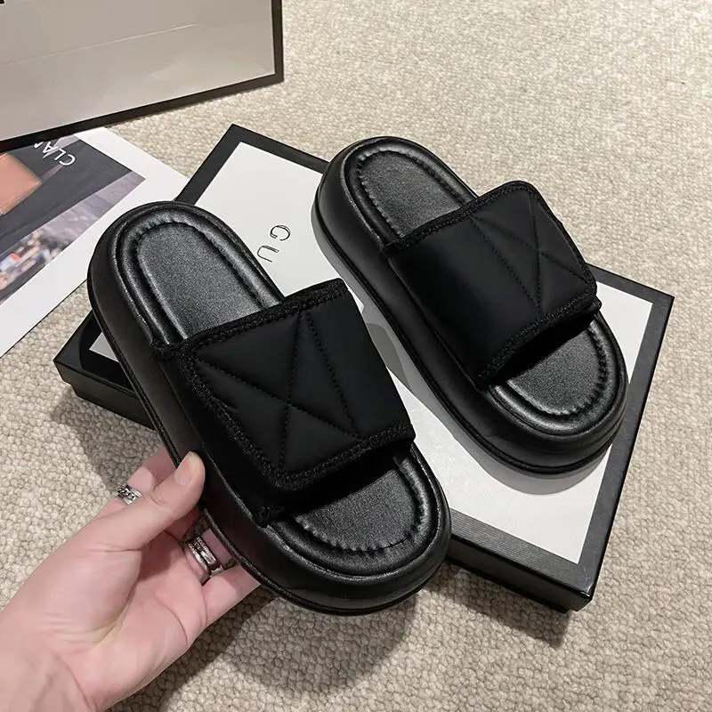 Four-Season Thick-Soled Slippers for Women, Suitable for Outdoor Wear, Anti-Slip, Versatile, Fairy-Style, Cool, with Magic Tape, Comfortable, Lightweight, and Non-Slip - Image 2