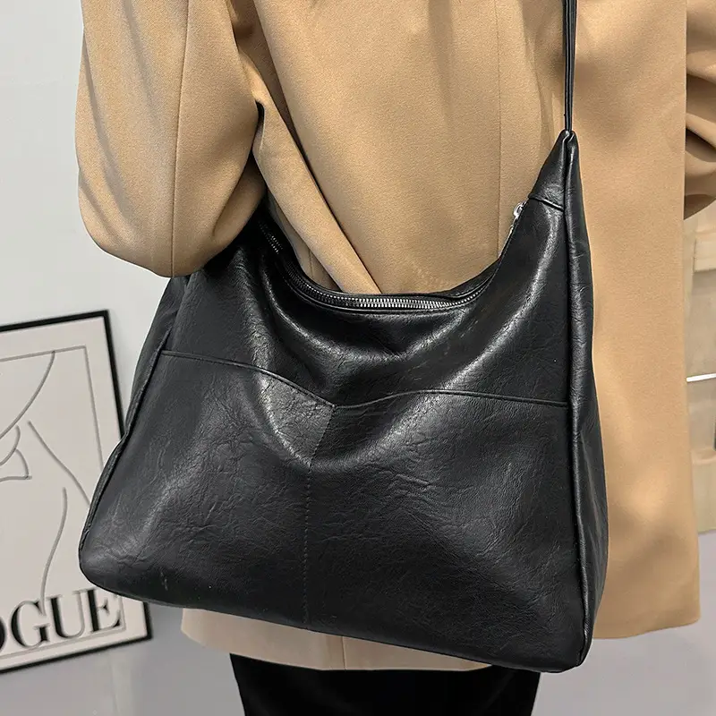Black Leather Shoulder Bag for Women 2024