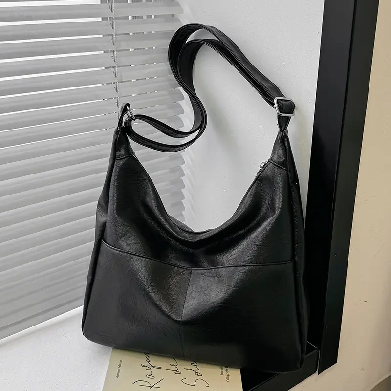 Black Leather Shoulder Bag for Women 2024