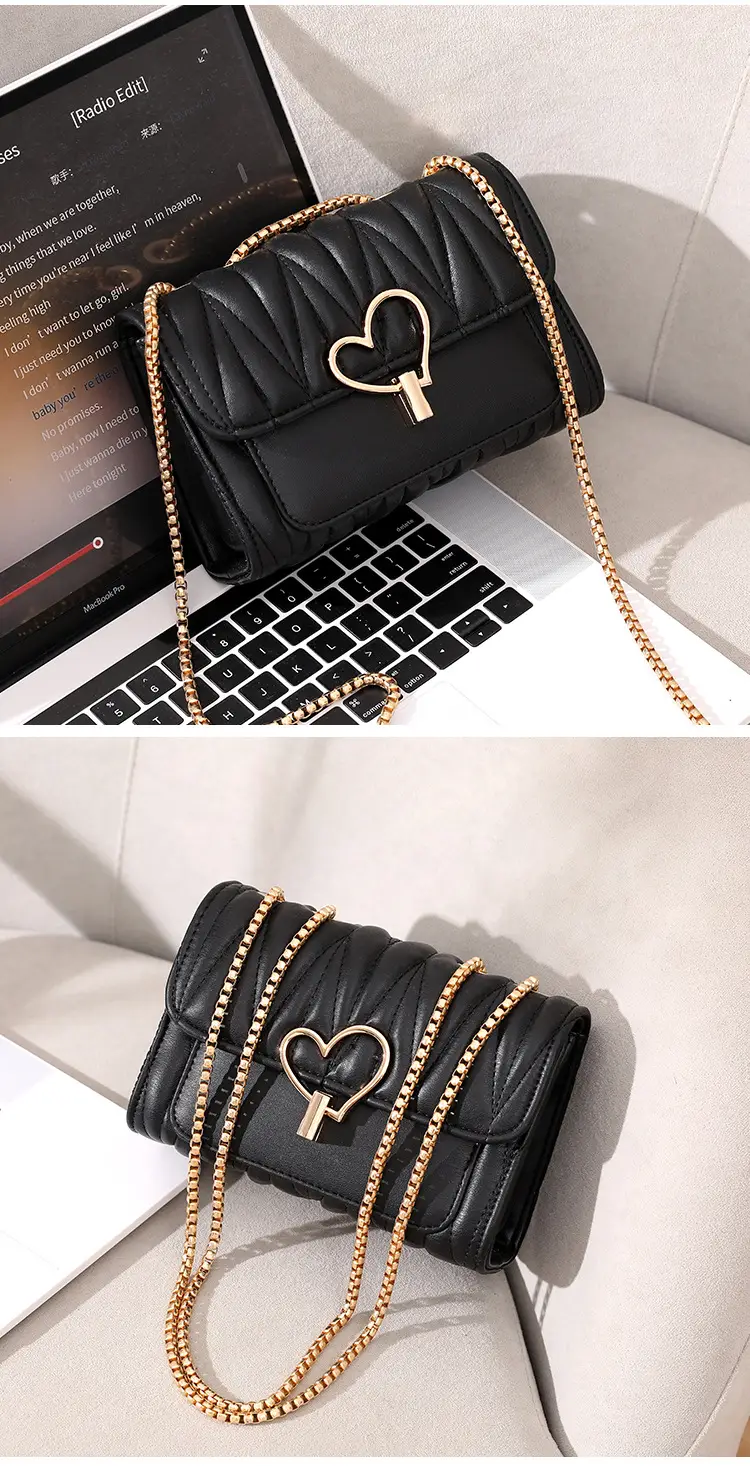Love Lock Heart Bag Black Diamond Embroidered Crossbody — feature 14