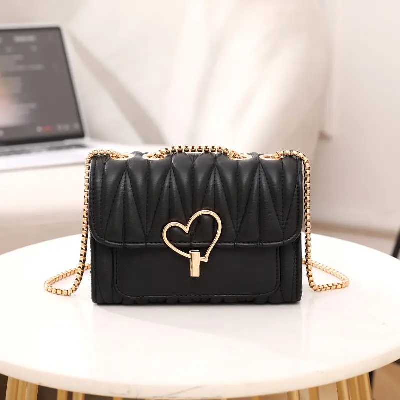 Love Lock Heart Bag Black Diamond Embroidered Crossbody - Image 2