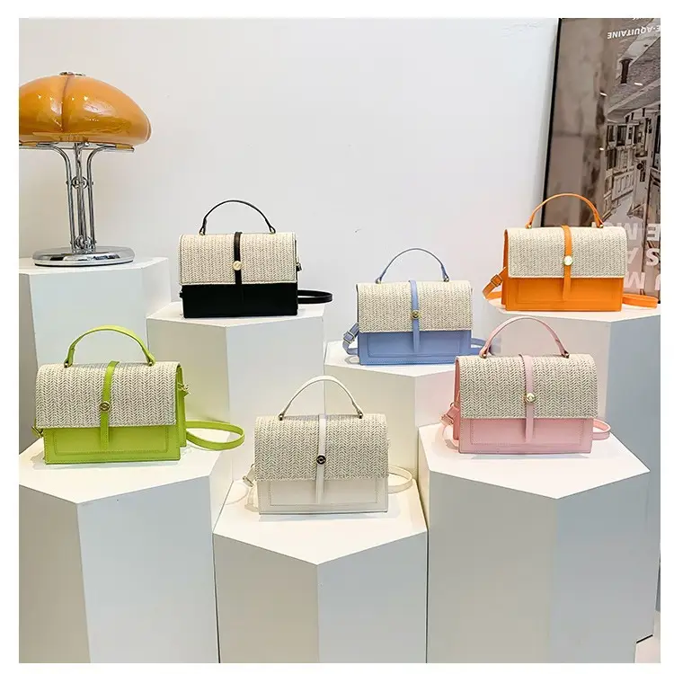 Women's White Contrast Straw Shoulder Bag Mori Niche Design - Image 8