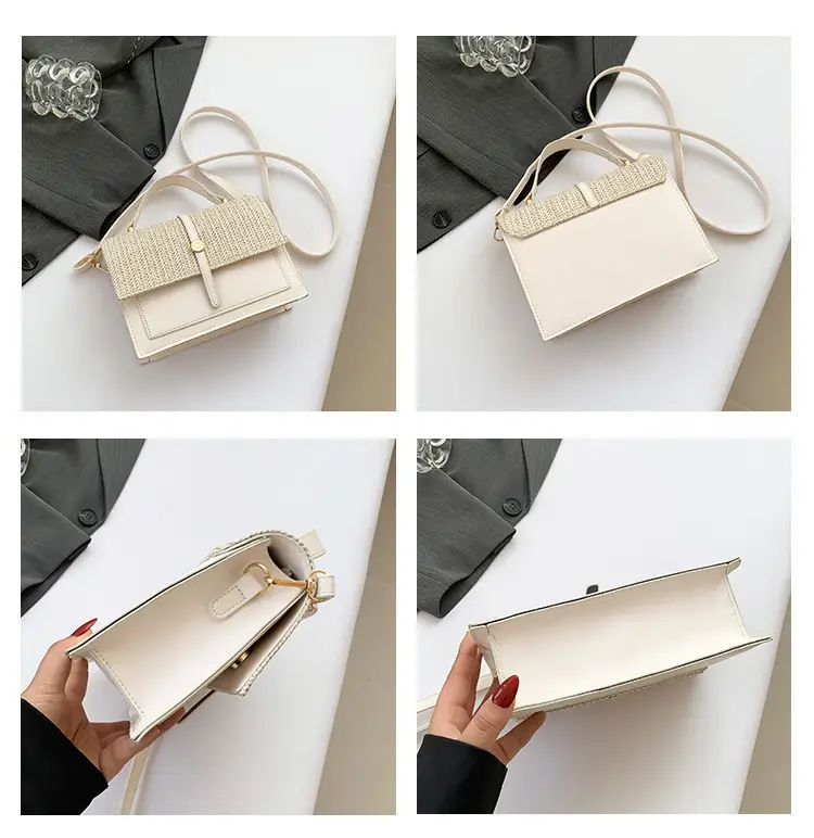 Women's White Contrast Straw Shoulder Bag Mori Niche Design — feature 10