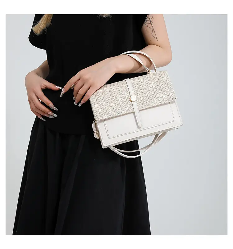 Women's White Contrast Straw Shoulder Bag Mori Niche Design — feature 12