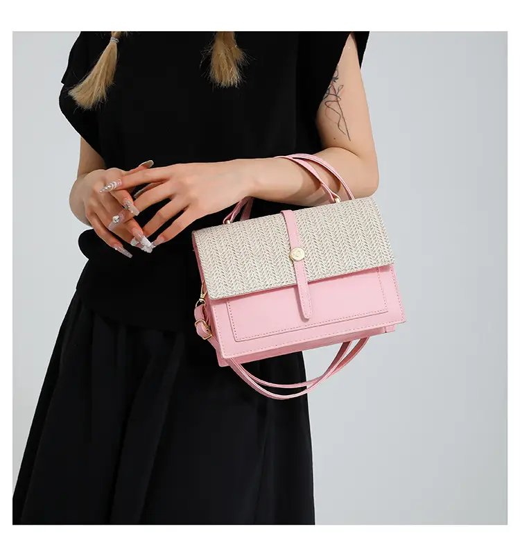 Women's White Contrast Straw Shoulder Bag Mori Niche Design — feature 14