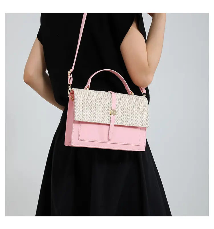 Women's White Contrast Straw Shoulder Bag Mori Niche Design — feature 15