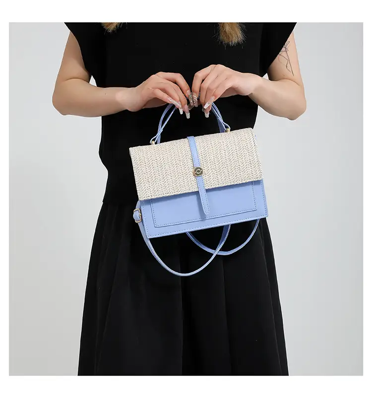 Women's White Contrast Straw Shoulder Bag Mori Niche Design — feature 16