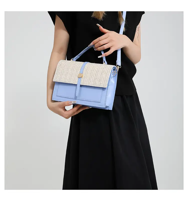 Women's White Contrast Straw Shoulder Bag Mori Niche Design — feature 17