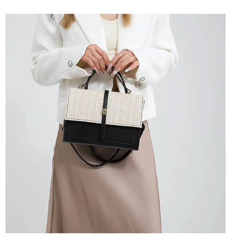 Women's White Contrast Straw Shoulder Bag Mori Niche Design — feature 18