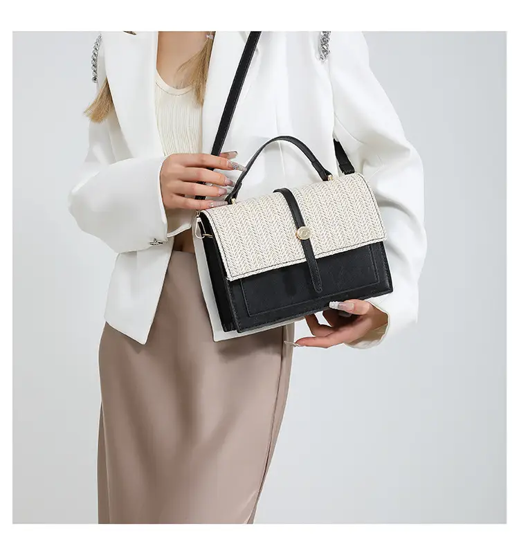 Women's White Contrast Straw Shoulder Bag Mori Niche Design — feature 19