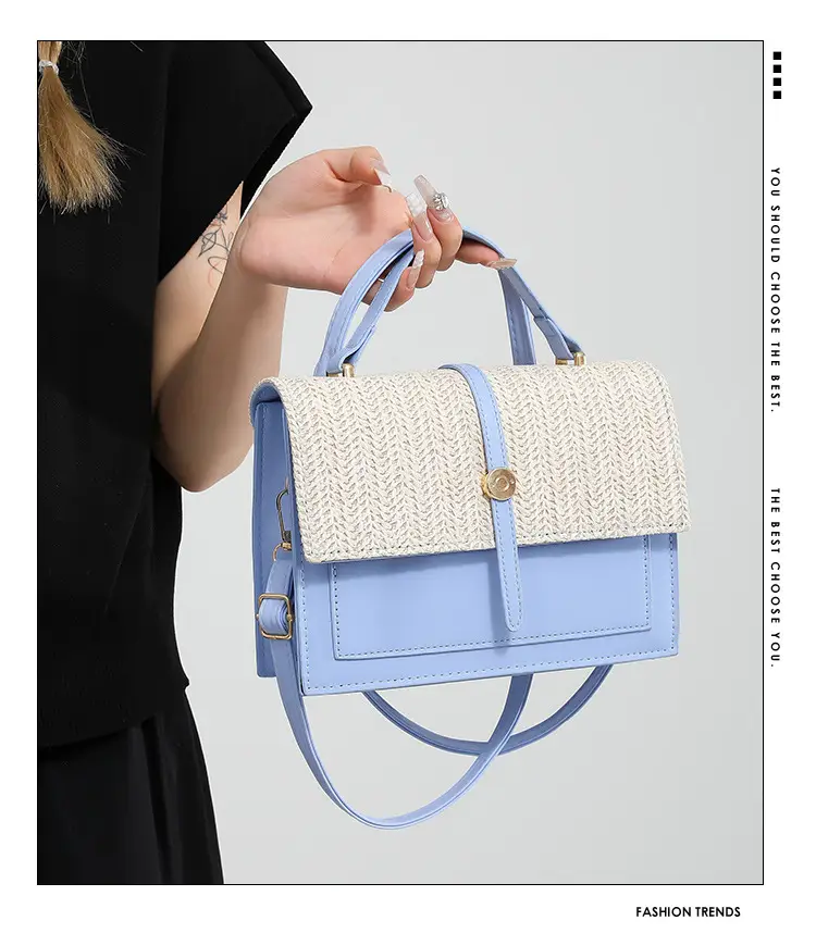 Women's White Contrast Straw Shoulder Bag Mori Niche Design — feature 2
