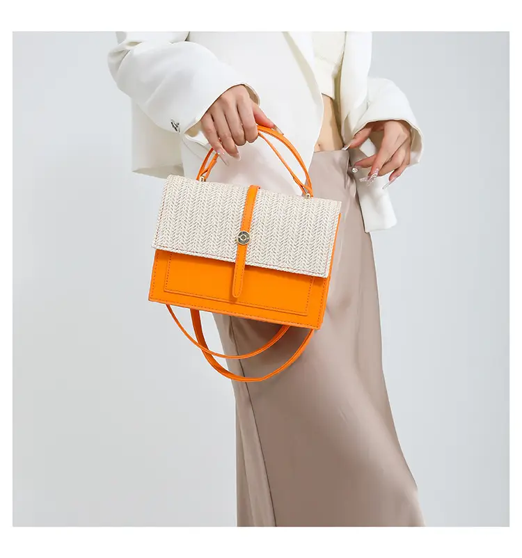 Women's White Contrast Straw Shoulder Bag Mori Niche Design — feature 20
