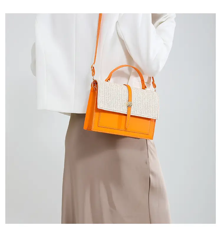 Women's White Contrast Straw Shoulder Bag Mori Niche Design — feature 21