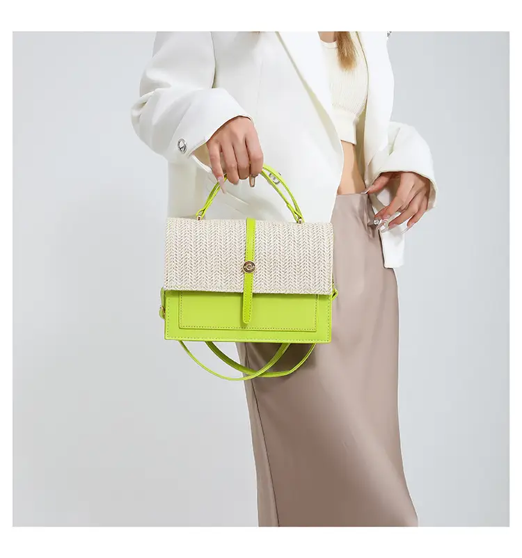 Women's White Contrast Straw Shoulder Bag Mori Niche Design — feature 22