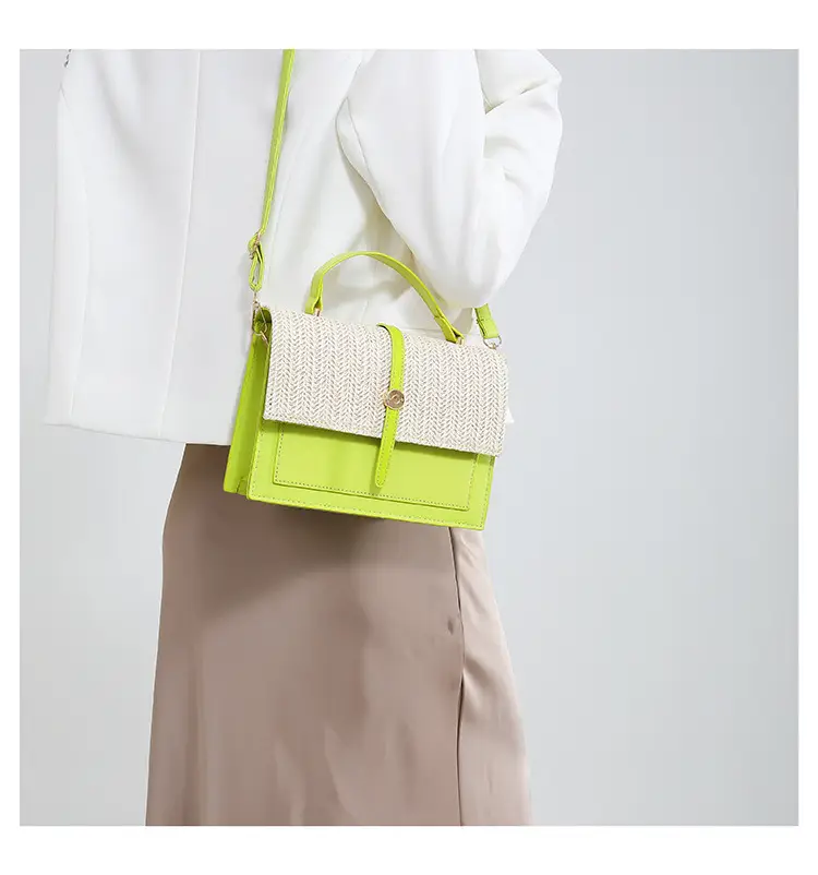 Women's White Contrast Straw Shoulder Bag Mori Niche Design — feature 23