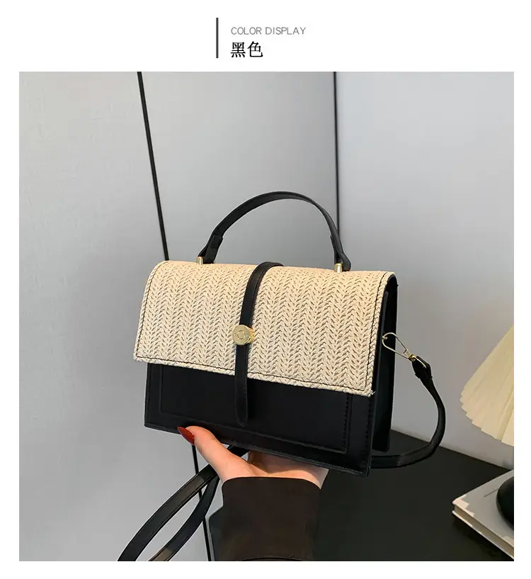 Women's White Contrast Straw Shoulder Bag Mori Niche Design — feature 24
