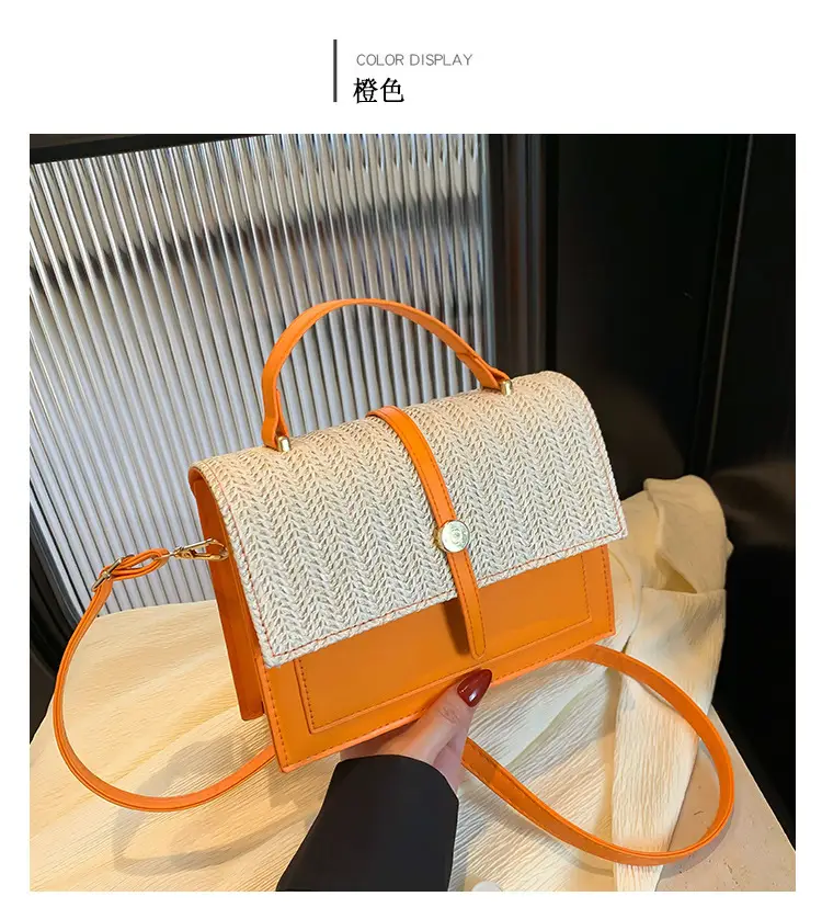 Women's White Contrast Straw Shoulder Bag Mori Niche Design — feature 29